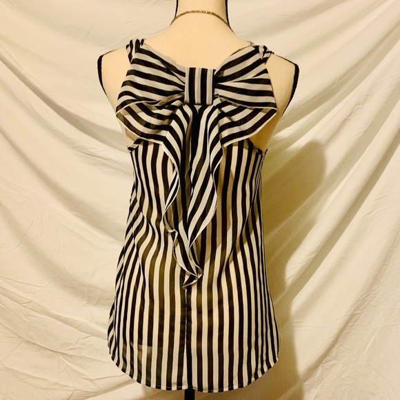 Sheer Black white tank top bow and framing back XS - Picture 3 of 4